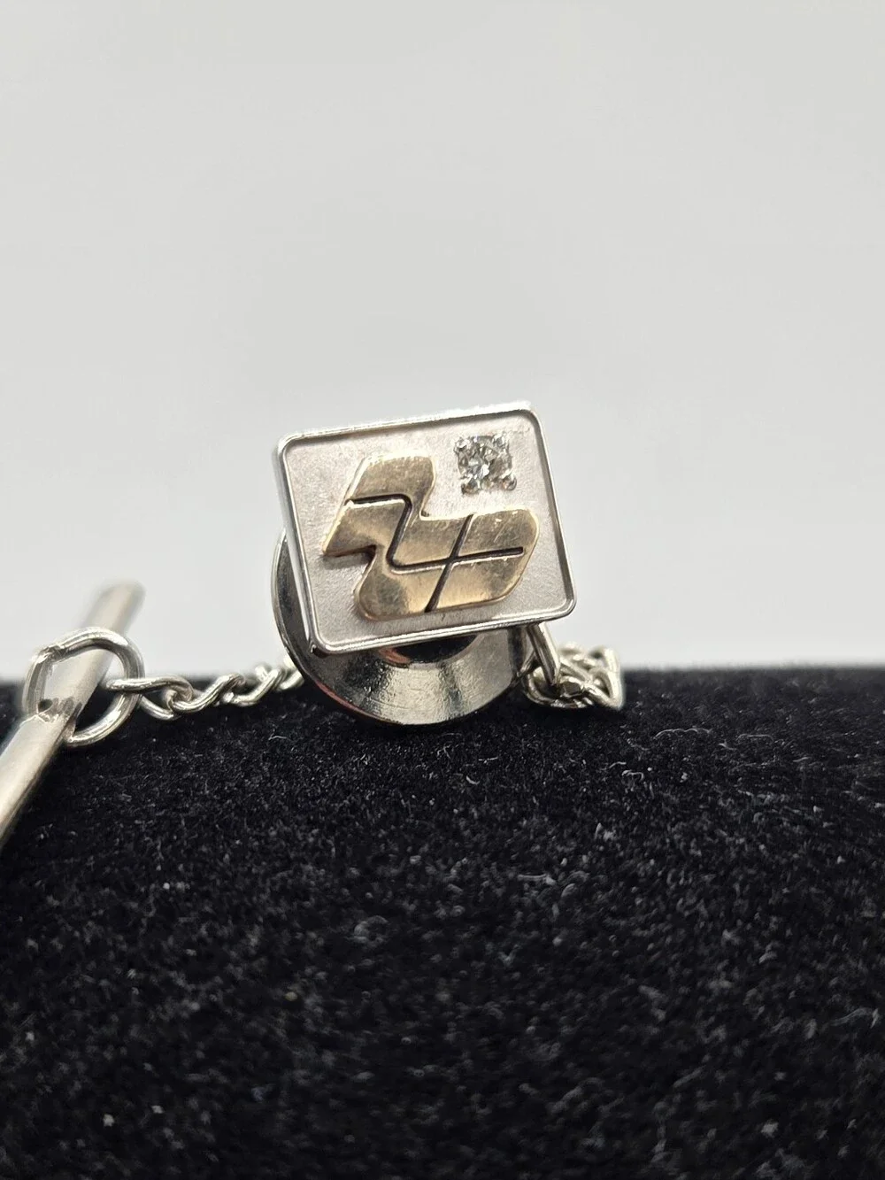 Solid 10k White And Yellow Gold And Diamond Tie Tack with Chain